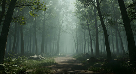 Obraz premium forest, path, trees, Misty Forest Path