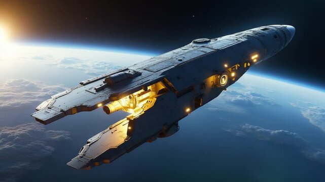 futuristic Space satellite orbiting the earth