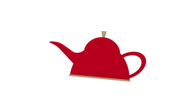 red teapot on white background. teapot for tea and coffee. kitchen utensils. cafe equipment. simple animation, motion graphics
