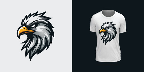 Fierce Eagle Head Vector for T-Shirt Design, Bold Eagle Mascot Graphic Illustration, Modern Bird of Prey Logo for Apparel, Aggressive Eagle T-Shirt Art Vector, Stylish Animal Graphic Print for Clothes