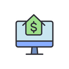 Online Real Estate Investment With House And Dollar Symbol On Computer