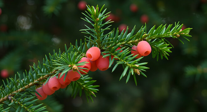 yew,  yew tree,  taxus baccata, Yew Tree Branch with Red Berries