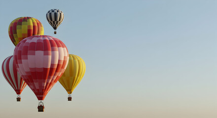 Fototapeta premium hot air balloon, balloons, hot air balloons, Colorful Hot Air Balloons Soaring in a Clear Sky