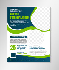 Child Development Flyer Template. A high quality flyer template to advertise your child development facility. Easy to edit and fully customizable. green and blue gradient combination colors
