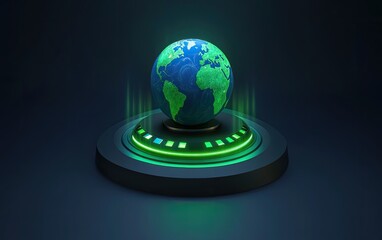 Holographic earth globe resting on a futuristic pedestal.
