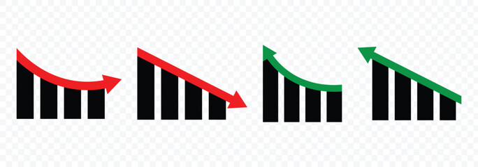 Growth and decline profits Isolated vector icon. Diagram of increasing and decreasing profits. Progress bar. Growing graph icons graph sign. Vector illustrator