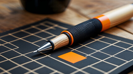 A Sleek Mechanical Pencil Resting on a Grid Notebook