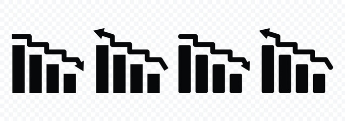 Growth and decline profits Isolated vector icon. Diagram of increasing and decreasing profits. Progress bar. Growing graph icons graph sign. Vector illustrator