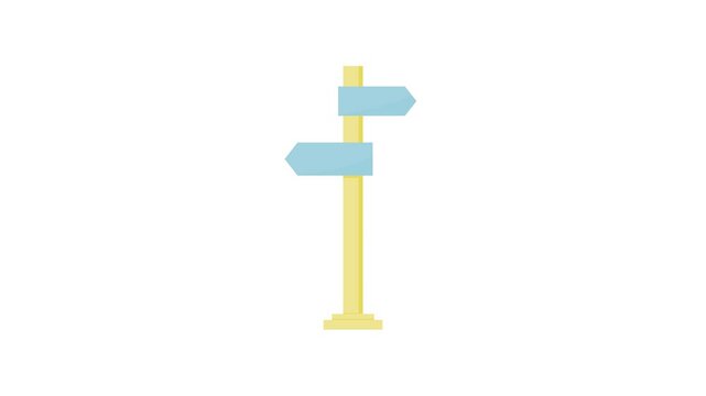 direction post with light blue paint. road pole. road direction. two way. simple animation, motion graphics