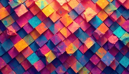 Geometric shapes, endlessly repeating, vibrant colors, minimalist, vibrant, repeat