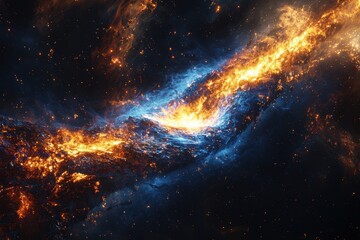 Fototapeta premium Cosmic Nebula Landscape with Glowing Orange and Blue Stars nebula space universe galaxy stars cosmic astronomy abstract 