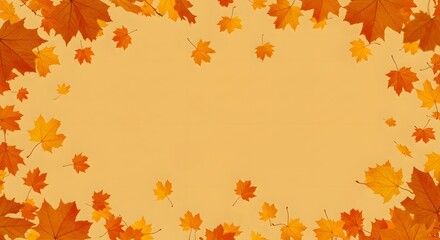 Autumn Leaves Falling on Peach Background
