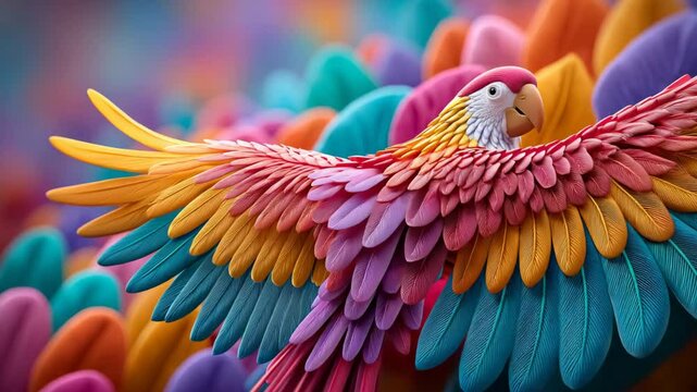 A vibrant parrot flaunting its colorful feathers in a stunning display.