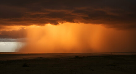 Fototapeta premium sunset, desert, landscape, Dramatic Sunset Over Desert Landscape with Rain Shower