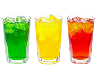 Colorful array of refreshing drinks in elegant glasses, a visual delight