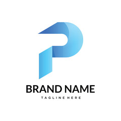 p abstract gradient typography letter logo design