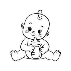 Baby illustration with bottle outline drawing for coloring pages and educational resources for kids art 100 silhouette