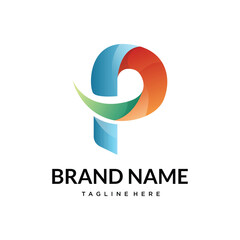p abstract gradient typography letter logo design
