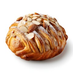 Fototapeta premium Isolated Almond Pastry with Apple Slice on White Background