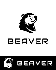 Minimalist logo design featuring a stylized, modern beaver  head in black silhouette