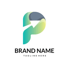 p abstract gradient typography letter logo design