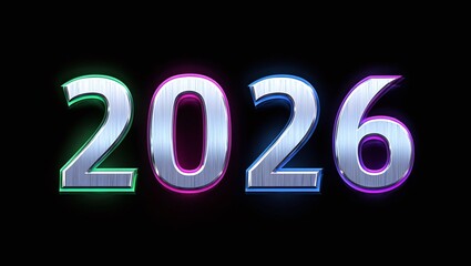 2026 New Year metallic digits neon