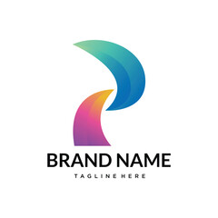 p abstract gradient typography letter logo design