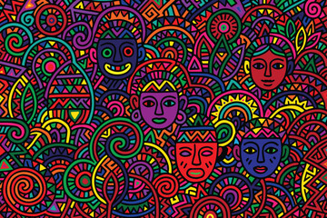 Enjoy a dynamic, colorful vector background with detailed ethnic doodles, great for creative branding, event graphics, or handcrafted visual compositions.

