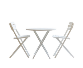 A crisp white table and chairs set, perfect for a cozy balcony or outdoor setting, isolated.