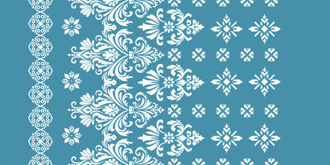 floral pattern vintage ethnic modern embroidery texture boho design vector illustration hand drawn pink flower motif branches leaves wallpaper seamless background border.