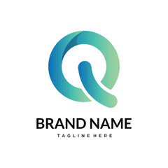 q abstract gradient letter logo design, write 50 tags with comma