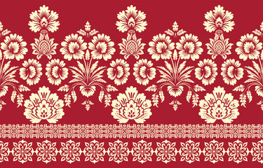floral pattern vintage ethnic modern embroidery texture boho design vector illustration hand drawn pink flower motif branches leaves wallpaper seamless background border.