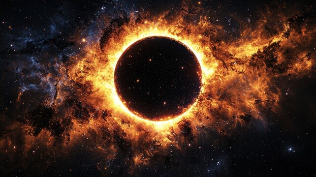 Cosmic Fiery Ring Around Dark Star in Deep Space Space cosmos universe galaxy nebula stars astronomy celestial solar ecl