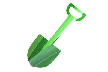 Abstract green shovel with realistic tropical leaf texture symbolizing eco gardening, sustainability, and environmental care on a transparent background. Esg smart farming element