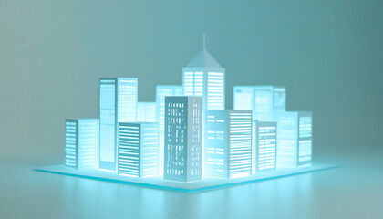 Fototapeta premium Futuristic Smart City at Night: Blue Neon Lights and Network Connections