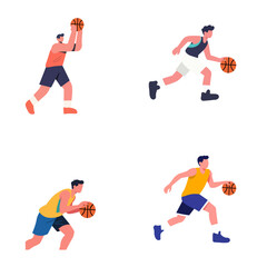 Four Basketball Players in Action, Engaging in Dynamic Gameplay