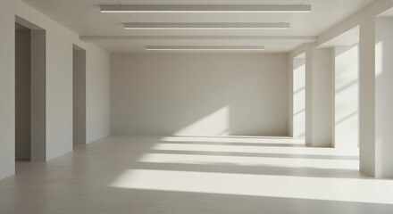 Obraz premium empty room, minimalist, modern, Minimalist Empty Room with Sunlight Streaming Through Windows