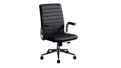 Black office chair with horizontal ribbed padding on backrest and seat