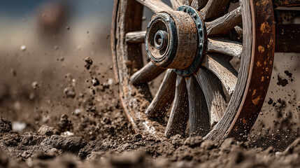 Dust and Motion as Wagon Wheel Spins Through Calgary Stampede Arena During Intense Chuckwagon Race