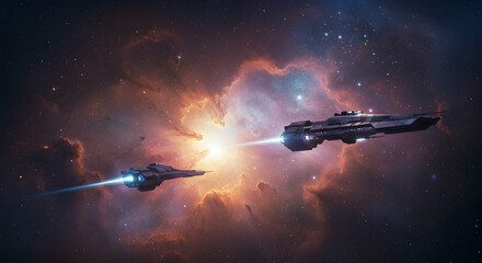 spaceship,  spaceships,  nebula, Spaceships in Nebula