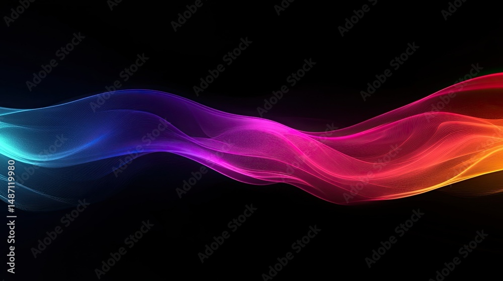 Poster abstract colorful wave flowing across a black background with a smooth gradient effect design art