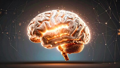 Abstract depiction of human brain showcasing cognitive functions and network