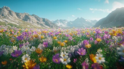 Obraz premium Mountain meadow wildflowers sunny day