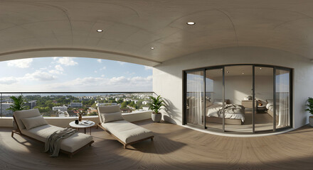 apartment balcony,  city view,  cityscape, Luxury Apartment Balcony with City View and Bedroom Access