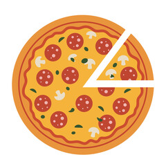 Pepperoni Pizza Missing Slice - Flat Vector Illustration