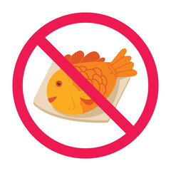 Taiyaki forbidden sign vector illustration. Bungeoppang prohibition sign. Perfect for use in allergy warnings, food restriction icons, or signage designs