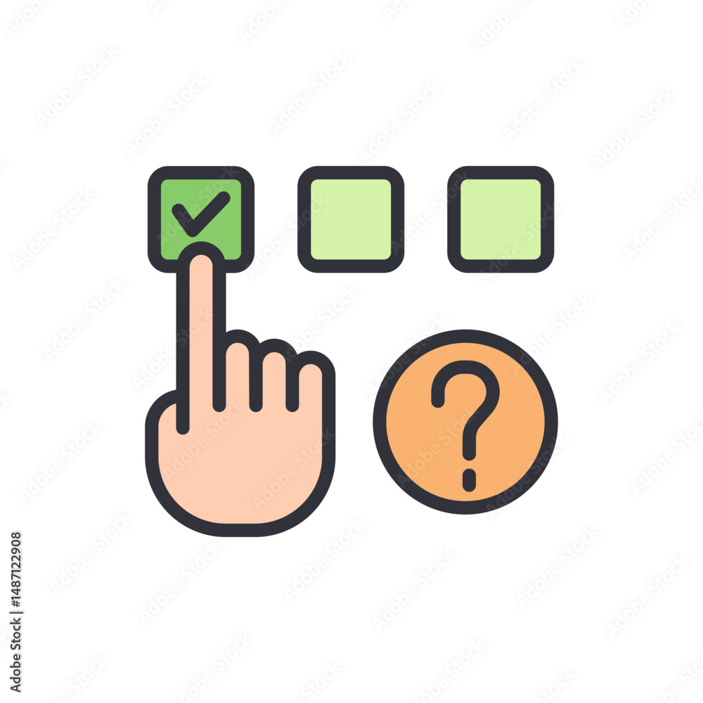 Poster interactive checklist with finger pointing and question mark symbol