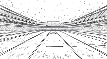 Empty stadium drawing, interior view, perspective, digital art, background