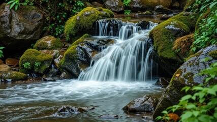 Water Flowing Over Stones, Majestic Natural Scene