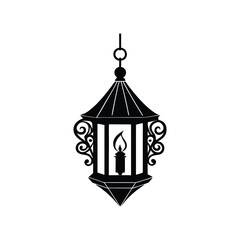 Silhouette illustration of a traditional lantern with a lit candle depicting warmth and light